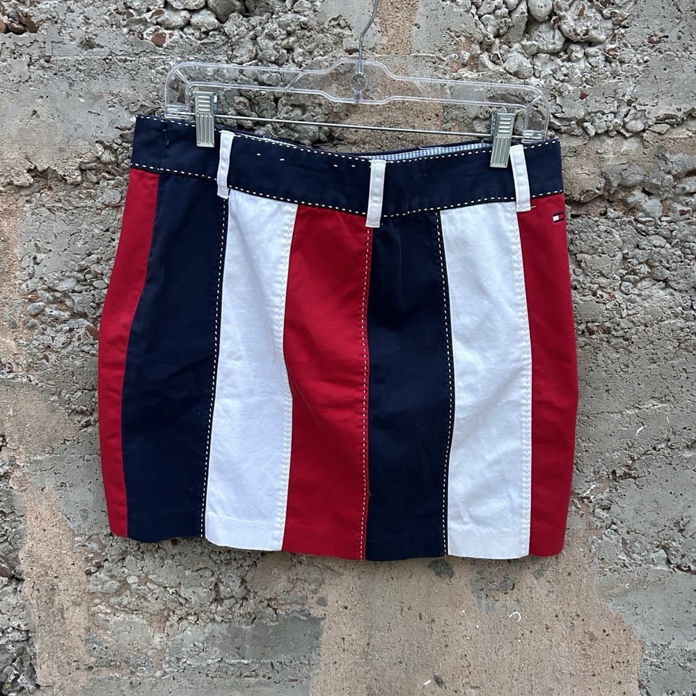 Vtg Tommy Hilfiger Jean‎ Mini Skirt Stripes Classic Red White Blue Size 10